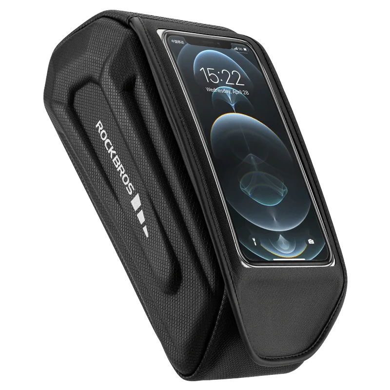 ROCKBROS 1.7L Bike Frame Bag – Waterproof Hard Shell Phone Holder with Touch Screen
