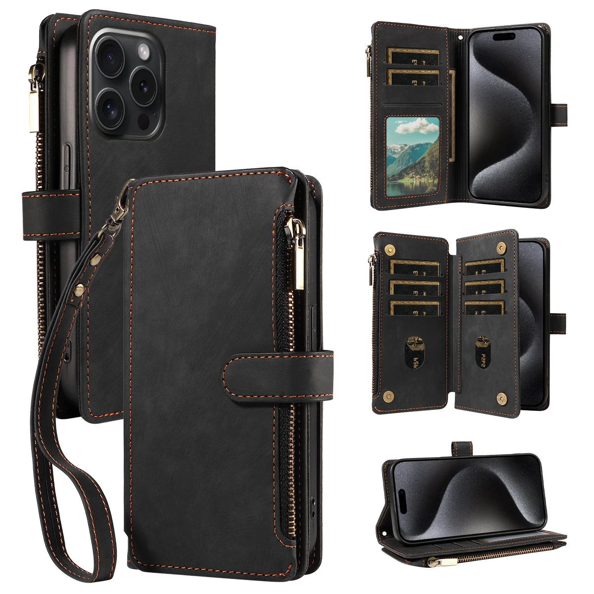 Leather Wallet Flip Case for Samsung – Purse-Style Zipper Cover with Multi Card Slots for Galaxy S23 Ultra & S24 Ultra