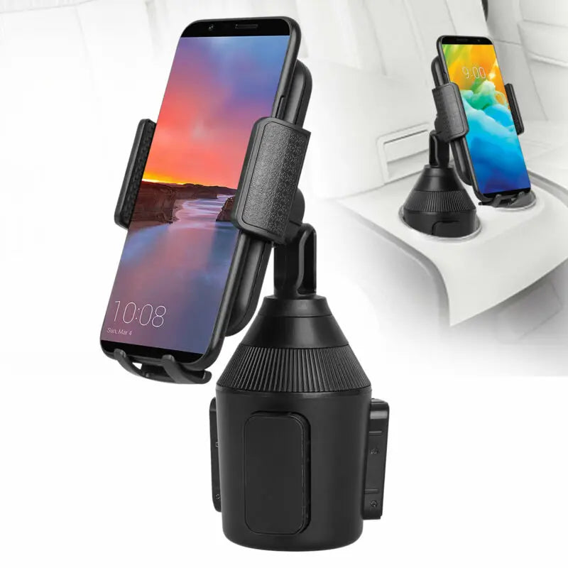 Car Cup Holder Phone Mount – 360° Adjustable Stand with Drink Holder for iPhone & Android