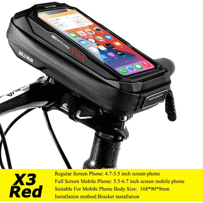 WILD MAN Hard Shell Bicycle Bag Reflective Rainproof Touch Screen Mobile Phone Case Bag Bike Top Tube Bag Bike Accessories