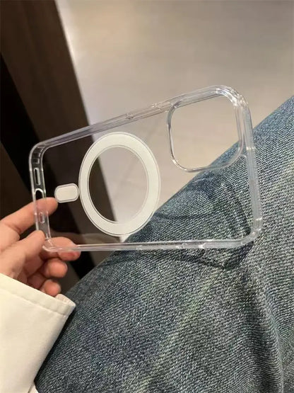 Transparent Acrylic iPhone Case – Clear MagSafe-Compatible Cover for iPhone 11–16 Series, Pro Max, Wireless Charging