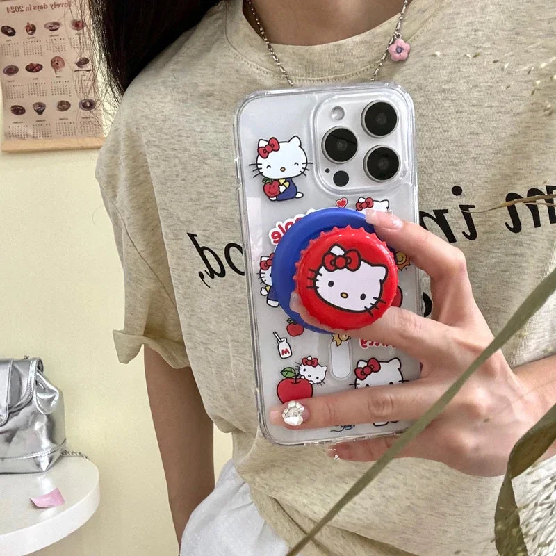 Cute Sanrio Hello Kitty iPhone Case – Magnetic Wallet Bracket with MagSafe Wireless Charging for iPhone 11–16 Pro Max