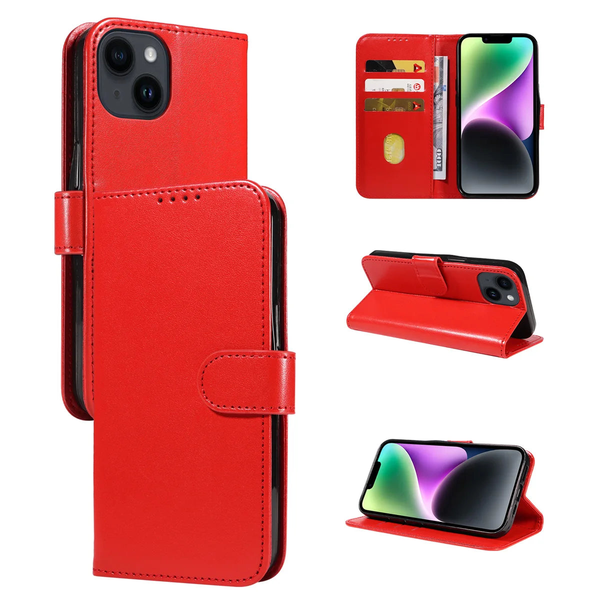 Faux Leather iPhone Wallet Case – Flip Cover with Card Slots for iPhone 11–14 Series, Pro Max, Plus, and Mini