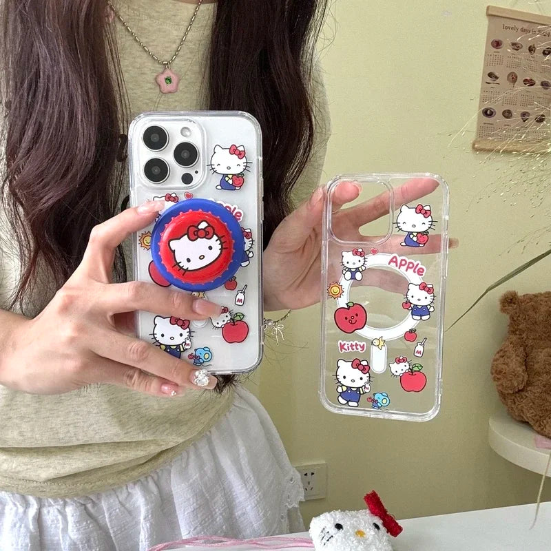 Cute Sanrio Hello Kitty iPhone Case – Magnetic Wallet Bracket with MagSafe Wireless Charging for iPhone 11–16 Pro Max