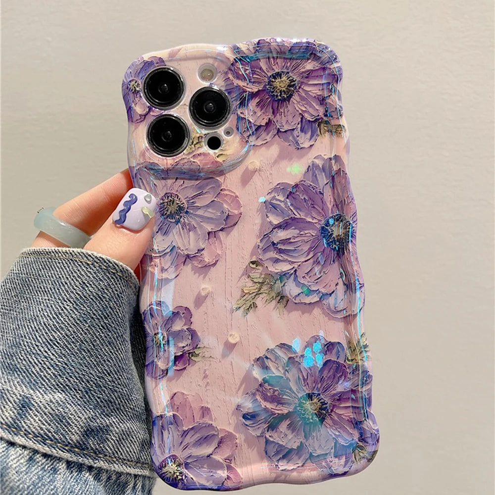Retro Oil Painting iPhone Case – Luxury Flower Print Shockproof Silicone Cover for iPhone 11–16 Pro Max, Artistic Design
