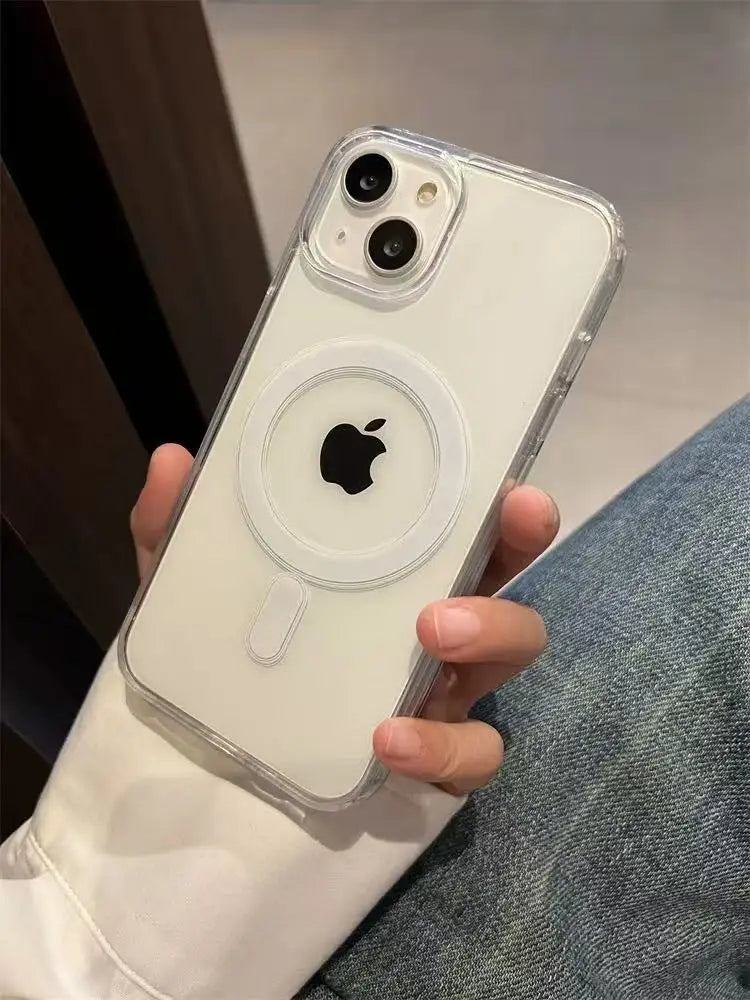 Transparent Acrylic iPhone Case – Clear MagSafe-Compatible Cover for iPhone 11–16 Series, Pro Max, Wireless Charging