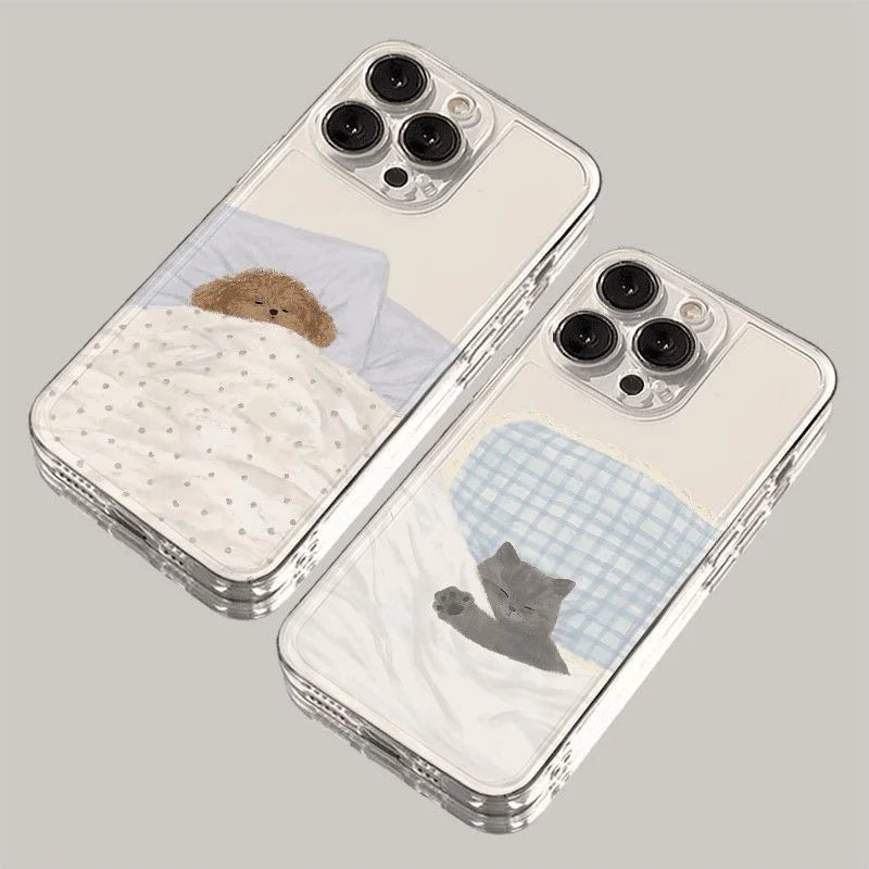 Dog & Cat Couple iPhone Case – Cute Cartoon Animal Shockproof Cover for iPhone 7–17 Series, Pro Max, Air, XS, XR, SE2