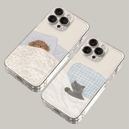Dog & Cat Couple iPhone Case – Cute Cartoon Animal Shockproof Cover for iPhone 7–17 Series, Pro Max, Air, XS, XR, SE2