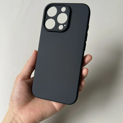 Luxury Full Black iPhone Case – Matte Silicone Soft TPU Back Cover for iPhone 11–17 Series, Pro Max, Plus, and Air