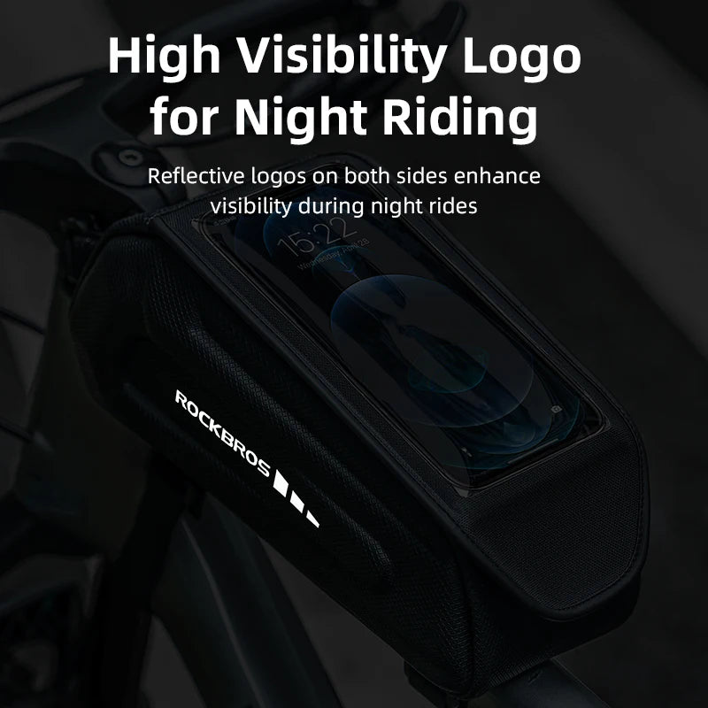ROCKBROS 1.7L Bike Frame Bag – Waterproof Hard Shell Phone Holder with Touch Screen