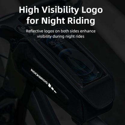 ROCKBROS 1.7L Bike Frame Bag – Waterproof Hard Shell Phone Holder with Touch Screen