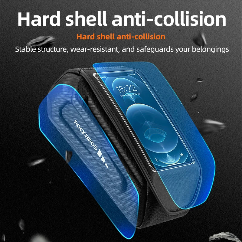 ROCKBROS 1.7L Bike Frame Bag – Waterproof Hard Shell Phone Holder with Touch Screen