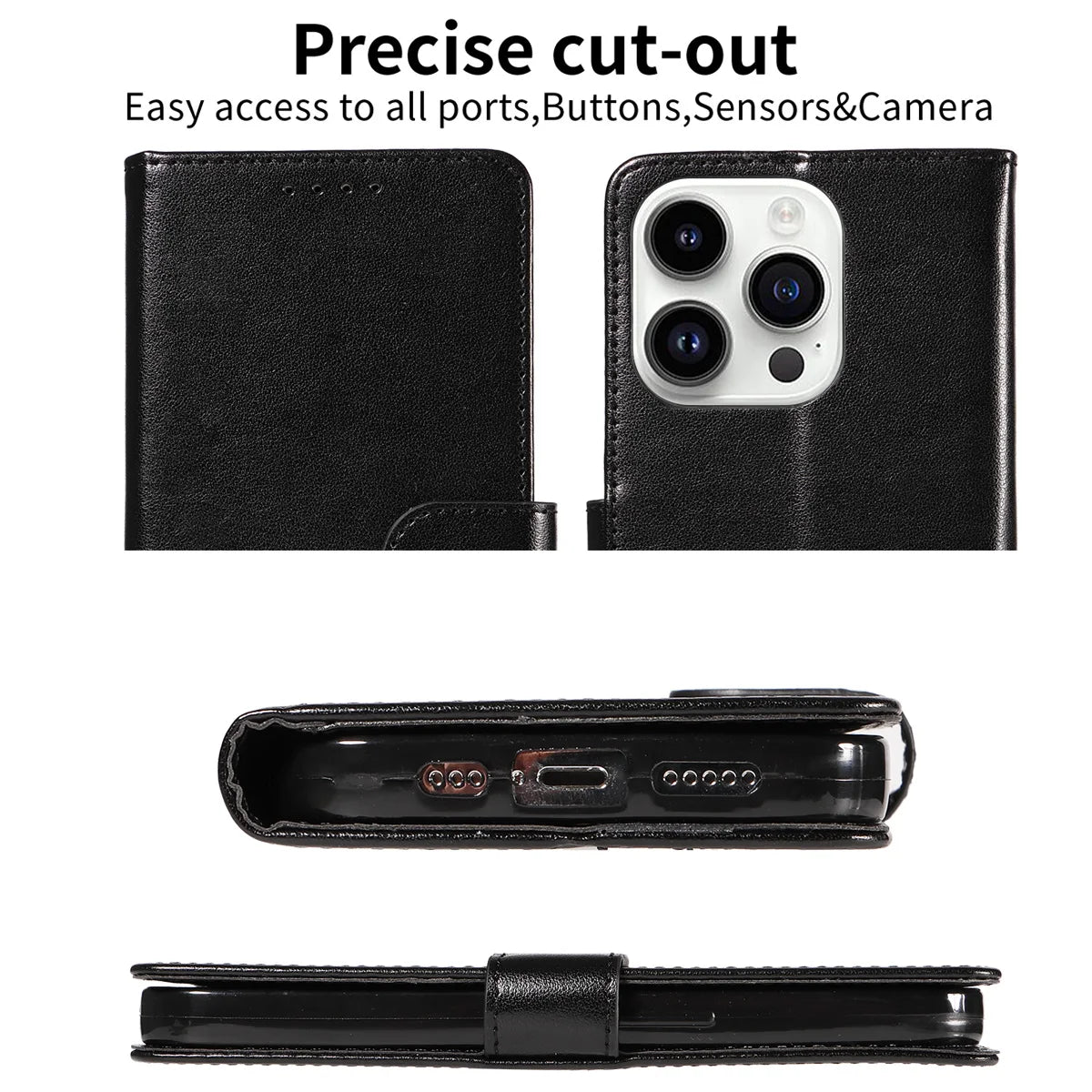 Faux Leather iPhone Wallet Case – Flip Cover with Card Slots for iPhone 11–14 Series, Pro Max, Plus, and Mini