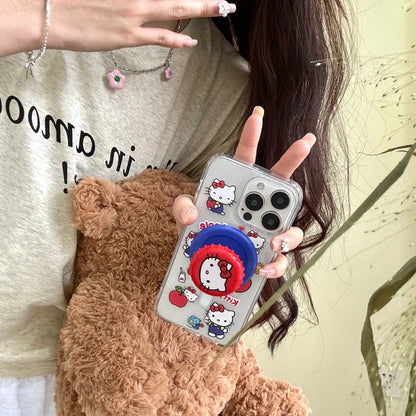 Cute Sanrio Hello Kitty iPhone Case – Magnetic Wallet Bracket with MagSafe Wireless Charging for iPhone 11–16 Pro Max