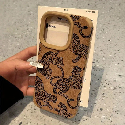 🐆Vivid Leopard Leather iPhone Case 🍏 – Shockproof Bonded Leather Bumper Cover for iPhone 11–16 Series, Pro Max, XS Max, XR, X, and 16 Plus