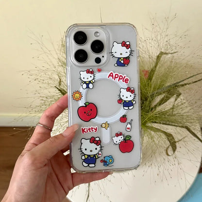 Cute Sanrio Hello Kitty iPhone Case – Magnetic Wallet Bracket with MagSafe Wireless Charging for iPhone 11–16 Pro Max