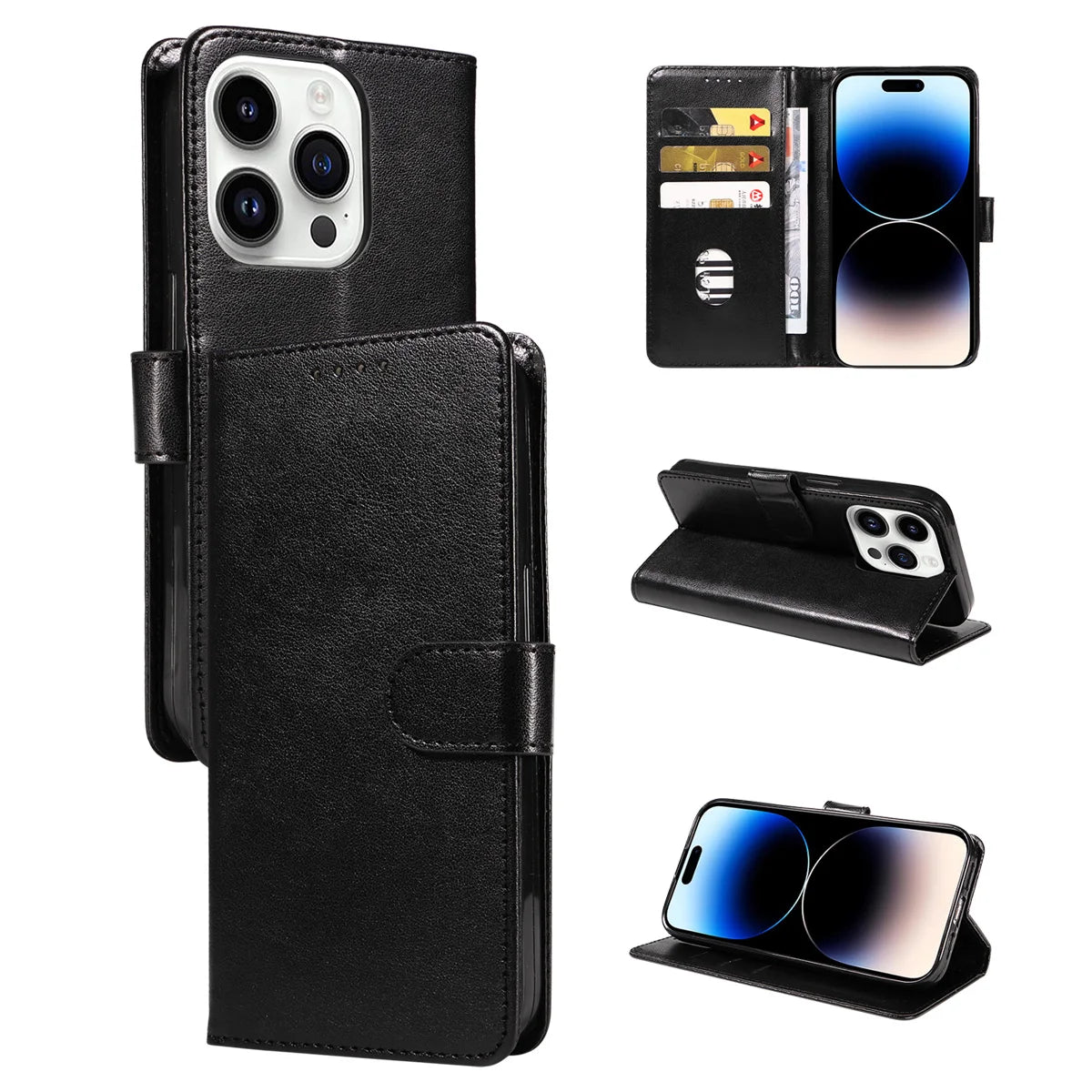 Faux Leather iPhone Wallet Case – Flip Cover with Card Slots for iPhone 11–14 Series, Pro Max, Plus, and Mini