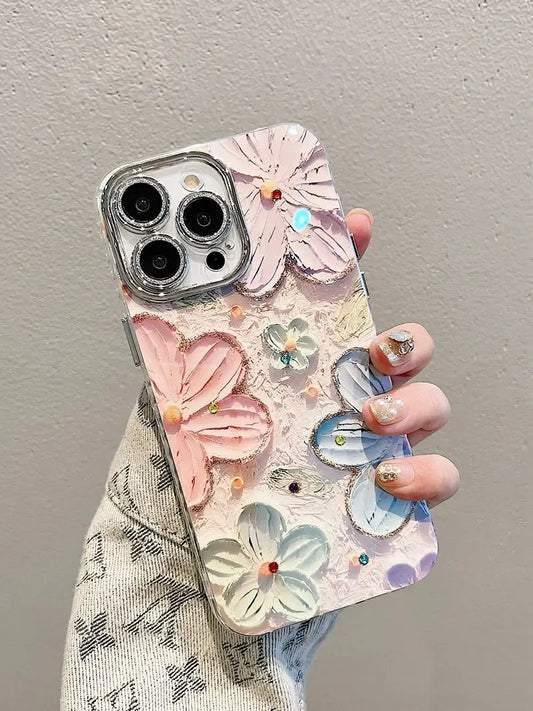 🌷Luxury Flower Glitter iPhone Case🌺 – Laser Diamond Shockproof Cover with Lens Protection for iPhone 11–17, Pro Max, Plus, and Air