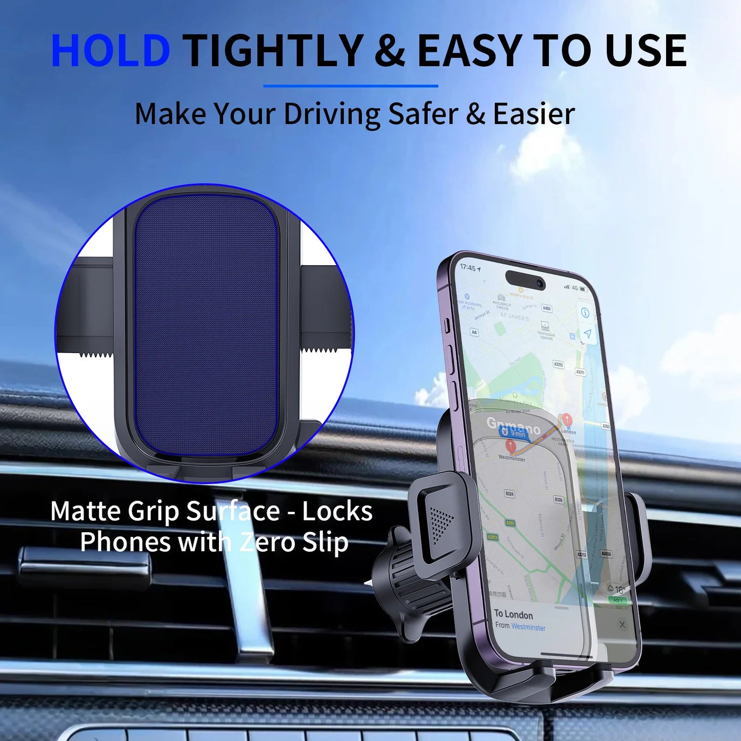 Car Phone Holder Stand Mount Powerful Suction for Dashboard Windshield Air Vent Accessories Automobile for IPhone 16 Smartphone