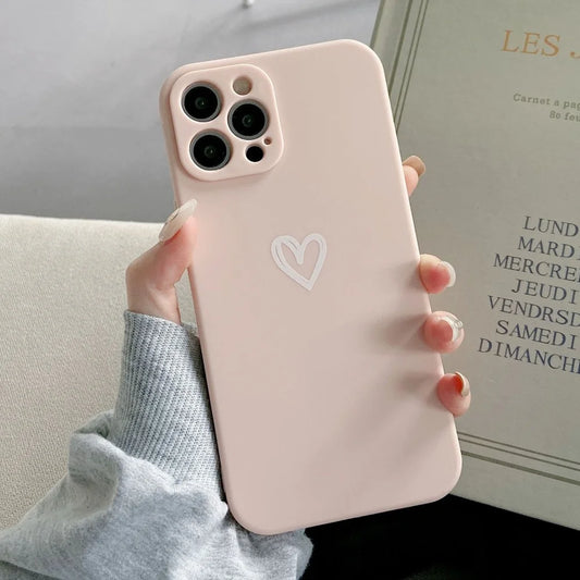 Cute Love Heart iPhone Case – Soft Bumper Candy Matte Shockproof Cover for iPhone 7–16 Series, Pro, Pro Max, Mini, XR, XS