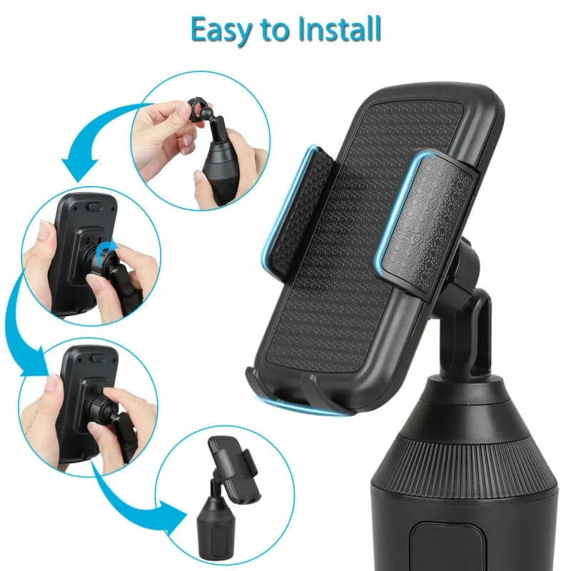 Car Cup Holder Phone Mount – 360° Adjustable Stand with Drink Holder for iPhone & Android