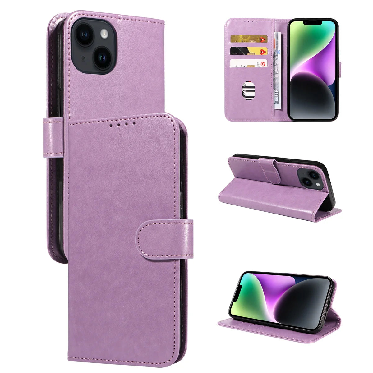 Faux Leather iPhone Wallet Case – Flip Cover with Card Slots for iPhone 11–14 Series, Pro Max, Plus, and Mini