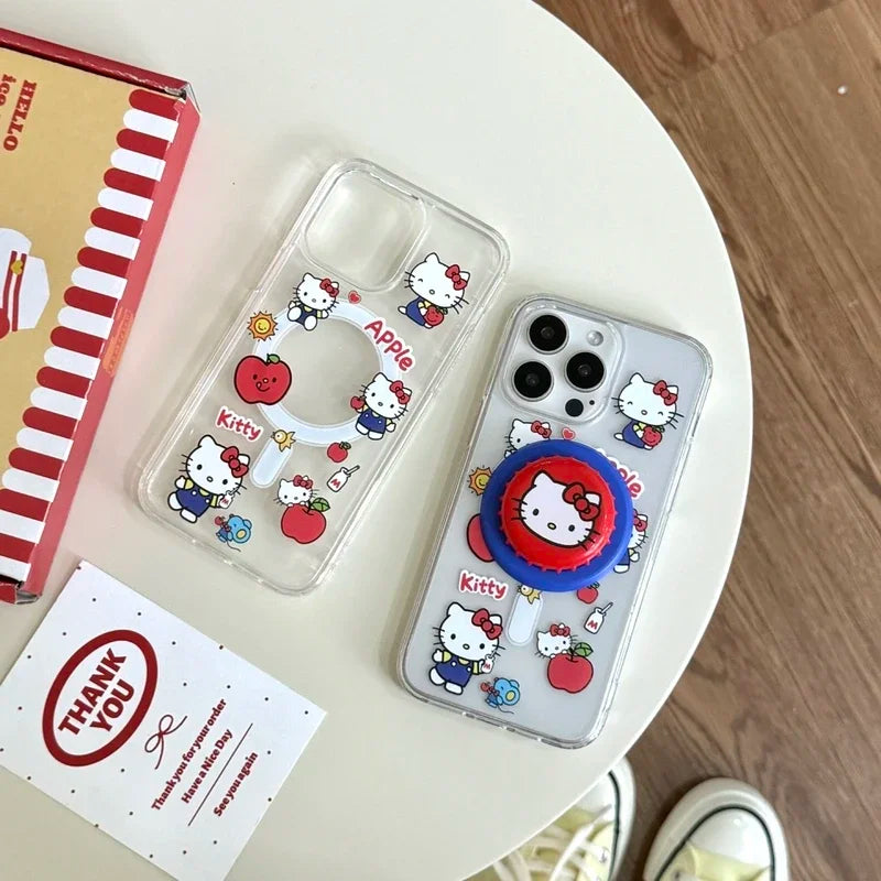 Cute Sanrio Hello Kitty iPhone Case – Magnetic Wallet Bracket with MagSafe Wireless Charging for iPhone 11–16 Pro Max