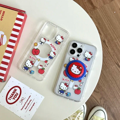 Cute Sanrio Hello Kitty iPhone Case – Magnetic Wallet Bracket with MagSafe Wireless Charging for iPhone 11–16 Pro Max